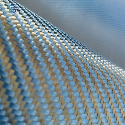 China Factory Plain Weave Blue Plain Twill 200GSM 3K 1500d Color Carbon Aramid Fabric for Car Use
