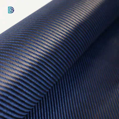 China Factory Blue 3K 1500d 200GSM Colored Carbon Kevlar Aramid Plain Twill Jacquard Kevlar-Carbon Hybrid Fabric